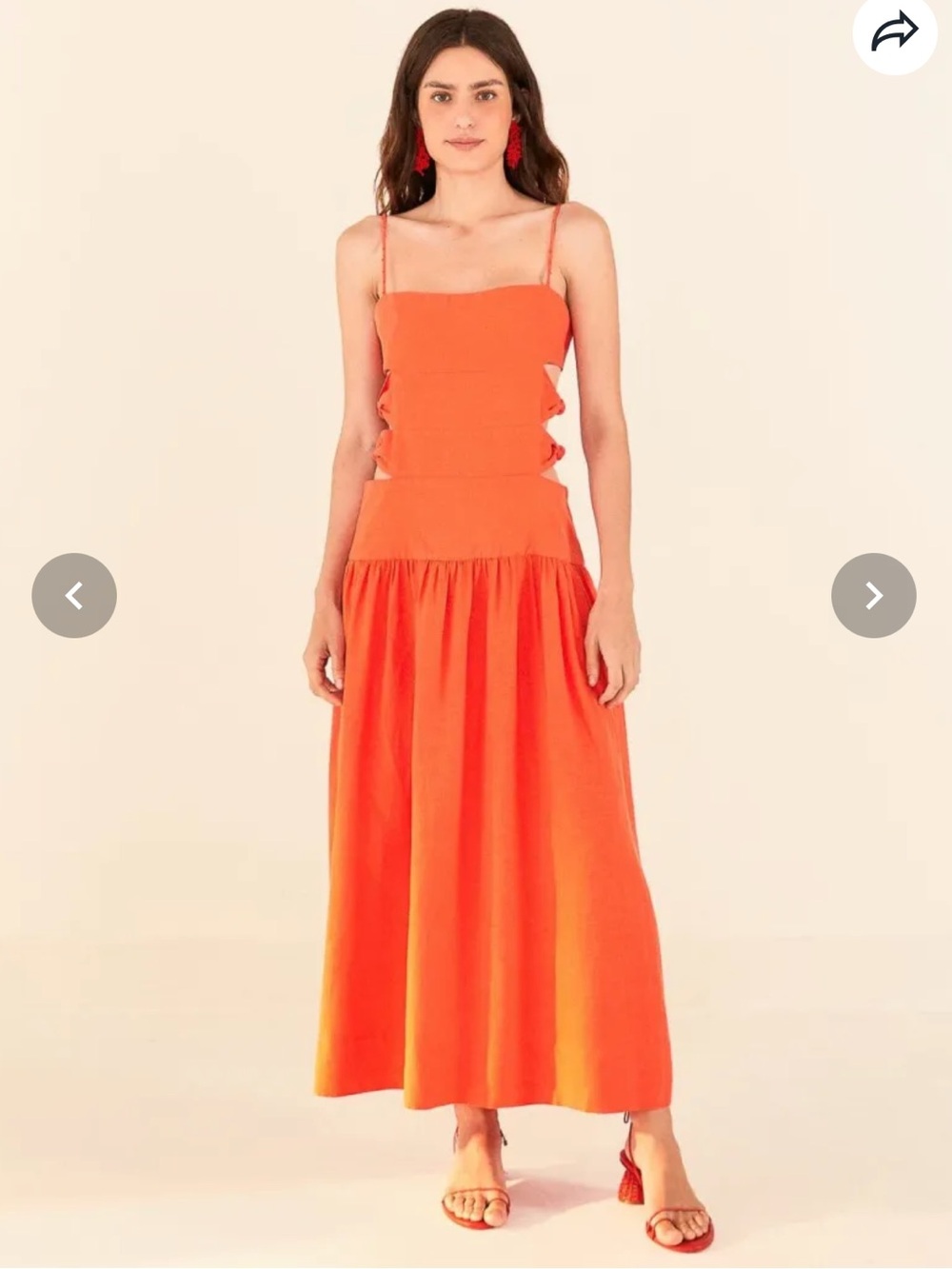 Farm Rio Orange Spaghetti-Strap Midi Dress with Side Cut-Outs